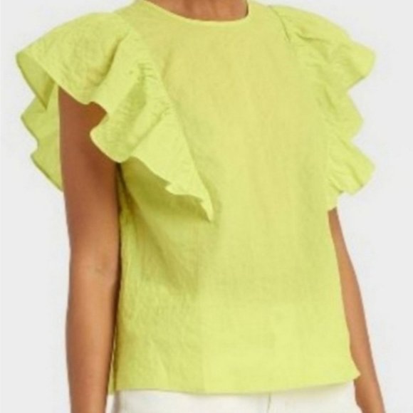 NWT - Women's Medium Ruffled Chartreuse Blouse - A New Day - Picture 4 of 6